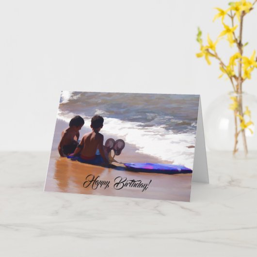 Jongens bij de Gelukkige Verjaardag van het Strand Kaart (Gele Bloem)