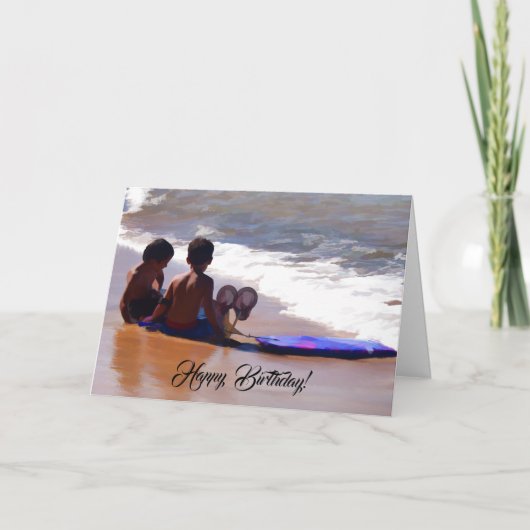 Jongens bij de Gelukkige Verjaardag van het Strand Kaart (Voorkant)