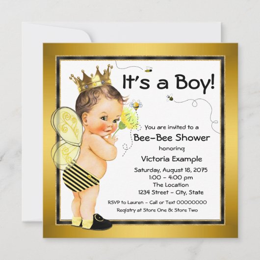 Jongens Bijen Baby Shower Kaart (Voorkant)