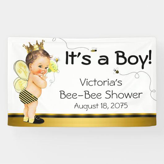 Jongens Bijen Baby Shower Spandoek (Horizontaal)