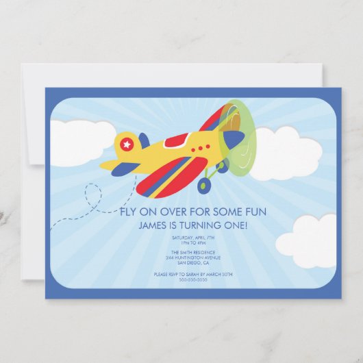 Jongen's Birthday Invitation Cute Airplane Kaart (Voorkant)