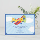 Jongen's Birthday Invitation Cute Airplane Kaart (Staand voorkant)