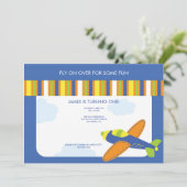 Jongen's Birthday Invitation Cute Blue Airplane Kaart (Staand voorkant)