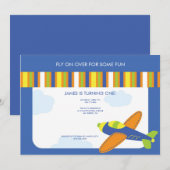 Jongen's Birthday Invitation Cute Blue Airplane Kaart (Voorkant / Achterkant)