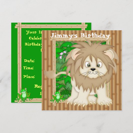 Jongen's Birthday Lion Invitations Kaart (Voorkant / Achterkant)