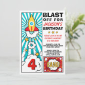 Jongen's 'Birthday Party Rocket Space Ship Blast o Kaart (Staand voorkant)