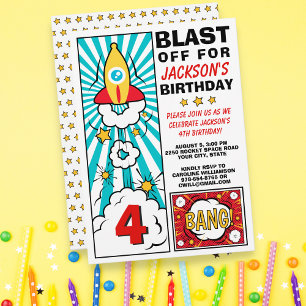Jongen's 'Birthday Party Rocket Space Ship Blast o Kaart