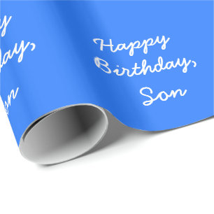 Jongens Birthday, wit op blauwe cadeauomslag. Cadeaupapier