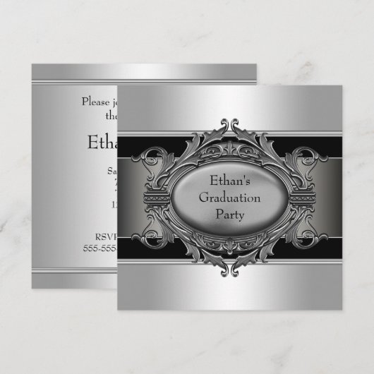 Jongens Black Graduation Party Kaart (Voorkant / Achterkant)