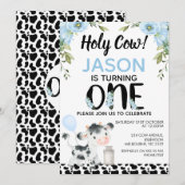 Jongens Blauw Bloemen Heilige Koe Koe Print 1e Ver Kaart (Voorkant / Achterkant)