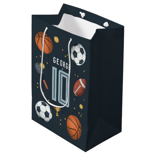 Jongens Blauw Cool Sports Kids Verjaardag Medium Cadeauzakje (Voorkant Gekanteld)