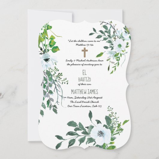 JONGENS Blauw DOOP Doopfeest Bloemmotief Kaart (Voorkant)