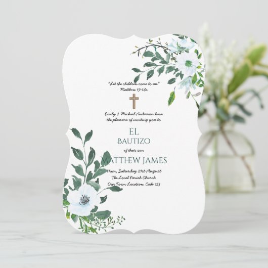 JONGENS Blauw DOOP Doopfeest Botanisch Kaart (Staand voorkant)