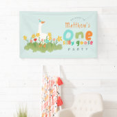 Jongens Blauw Een Gekke Gans 1e Verjaardag Welkom Spandoek (Insitu)