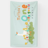 Jongens Blauw Een Gekke Gans 1e Verjaardag Welkom Spandoek (Verticaal)