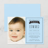 Jongens blauw eenvoudig, doop uitnodiging briefkaart (Voorkant / Achterkant)