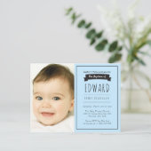 Jongens blauw eenvoudig, doop uitnodiging briefkaart (Staand voorkant)