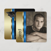 Jongens blauw en goud foto afstuderen aankondiging (Voorkant / Achterkant)