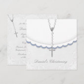 Jongens blauw en grijs doop uitnodigingen (Voorkant / Achterkant)