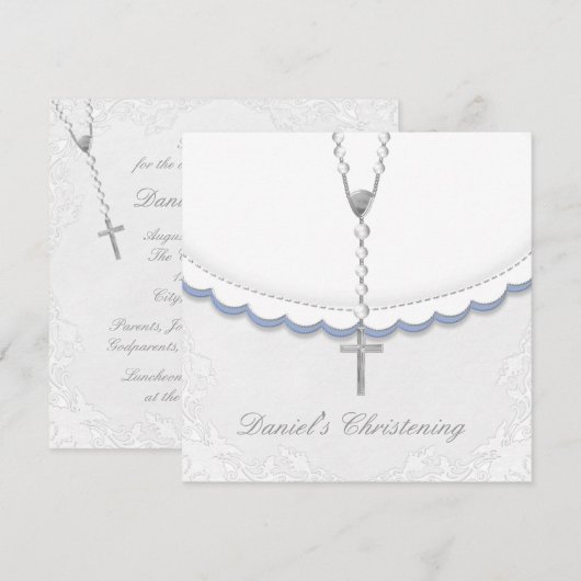 Jongens blauw en grijs doop uitnodigingen (Voorkant / Achterkant)
