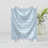 Jongens Blauw en Grijs Doopsel Kaart (Staand voorkant)