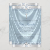 Jongens Blauw en Grijs Doopsel Kaart (Voorkant / Achterkant)