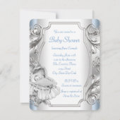 Jongens blauw en zilver Baby shower Kaart (Achterkant)