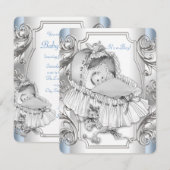 Jongens blauw en zilver Baby shower Kaart (Voorkant / Achterkant)