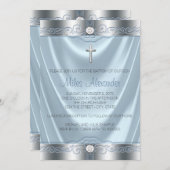 Jongens Blauw en Zilver Doop Kaart (Voorkant / Achterkant)