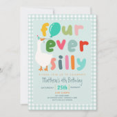 Jongens Blauw “Four Ever Silly” Gans 4e Verjaardag Kaart (Voorkant)