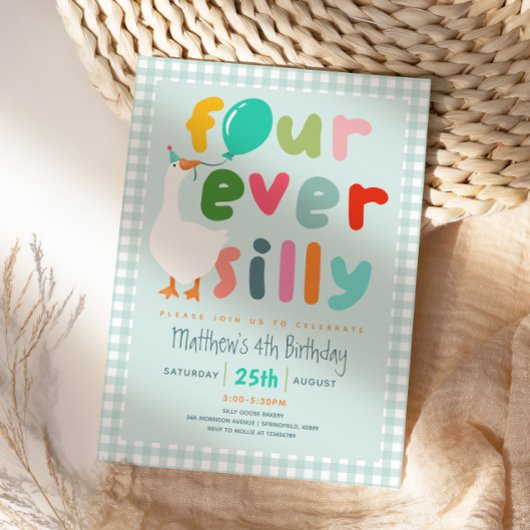Jongens Blauw “Four Ever Silly” Gans 4e Verjaardag Kaart