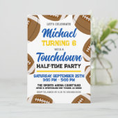 Jongens Blauw Geel Football Team Verjaardagsfeest Kaart (Staand voorkant)