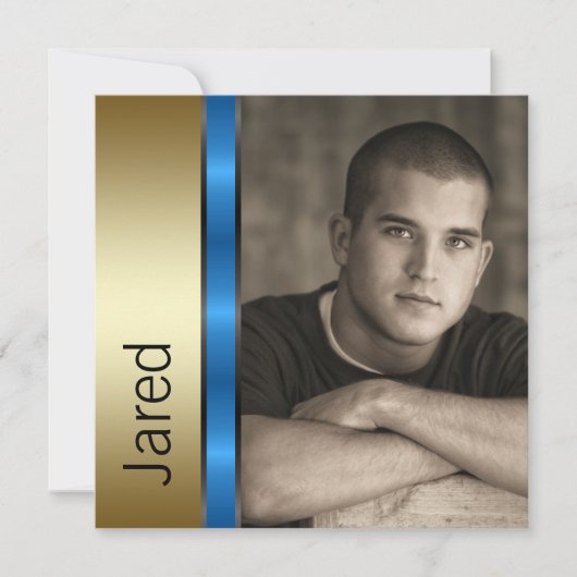 Jongens Blauw Goud Afstudeeraankondigingen Kaart (Voorkant)