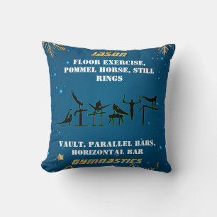 Jongens Blauw Goud Winter Turnen Gepersonaliseerd Kussen
