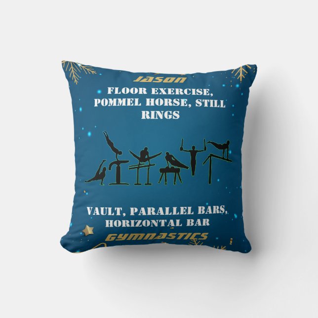 Jongens Blauw Goud Winter Turnen Gepersonaliseerd  Kussen (Voorkant)