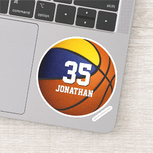 jongens blauw goudteam kleuren basketbal sticker