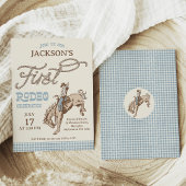 Jongens Blauw Grijs Bruin Eerste Rodeo 1e Verjaard Kaart