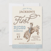 Jongens Blauw Grijs Bruin Eerste Rodeo 1e Verjaard Kaart (Voorkant)