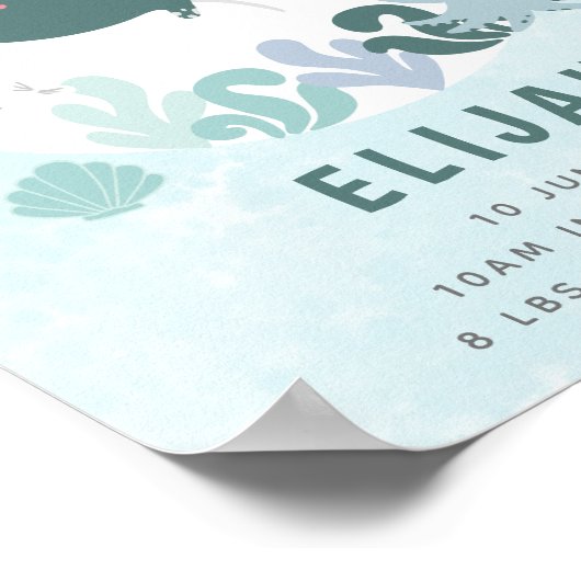 Jongens blauw onder het Zee geboorte Stats Nursery Poster (Hoek)