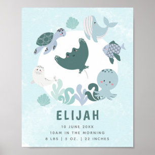 Jongens blauw onder het Zee geboorte Stats Nursery Poster