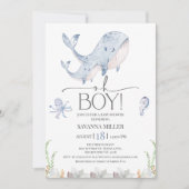 Jongens Blauw Onder Zee Walvis Kalf Baby shower Kaart (Voorkant)