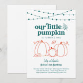 Jongens Blauw Onze Kleine Pompoen Eerste Verjaarda Kaart (Voorkant / Achterkant)