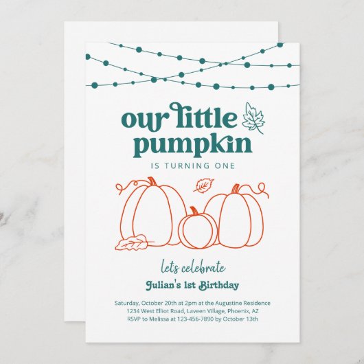 Jongens Blauw Onze Kleine Pompoen Eerste Verjaarda Kaart (Voorkant / Achterkant)