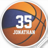 jongens blauw oranje team kleuren basketbal sticker (Voorkant)
