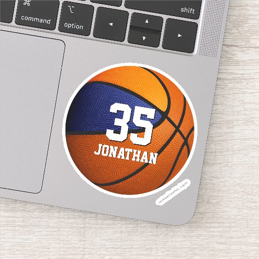 jongens blauw oranje team kleuren basketbal sticker (Detail)