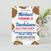 Jongens Blauw Rood Football Halftime Verjaardagsfe Kaart (Staand voorkant)