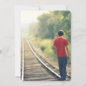 Jongens blauw rood op de fotograaf van de middelba kaart (Achterkant)