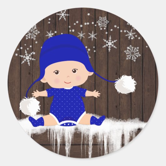 Jongens Blauw Sneeuwvlok Baby shower Stickers (Voorkant)