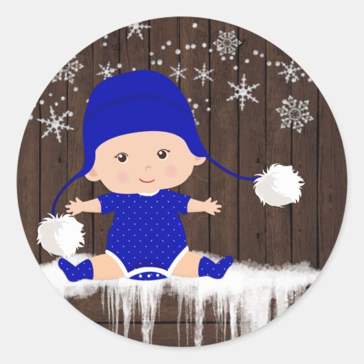 Jongens Blauw Sneeuwvlok Baby shower Stickers (Voorkant)