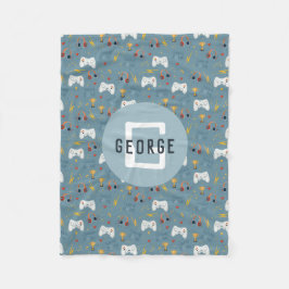 Jongens Blauw Videogame Kinder Koele Monogram Fleece Deken